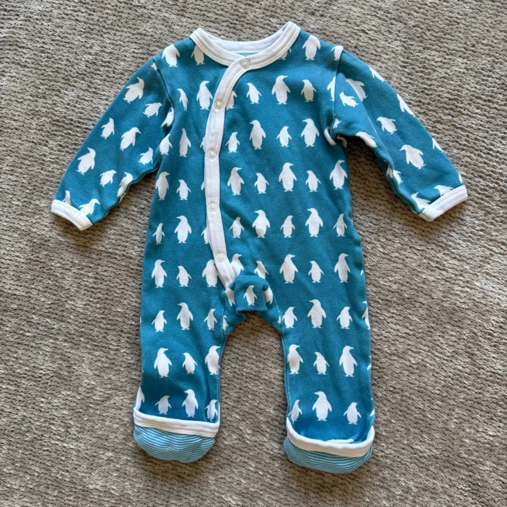 Penguin Organics Baby Footie Pajamas 0-6M Organic‎ Cotton Penguin Print